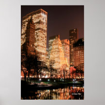 Central Park and Manhattan Skyline at Night Posters
