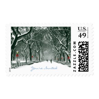 Central Park Snowy Path Invited Postage Stamp