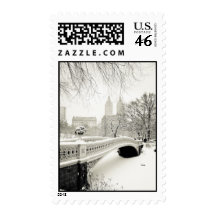 Central Park Winter - Snow on Bow Bridge Postage Stamp