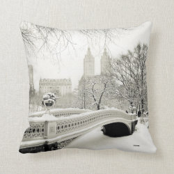Central Park Winter - Snow on Bow Bridge Throw Pillow
