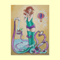 Cephalopod Lady Pin Up Cook fantasy art postcard