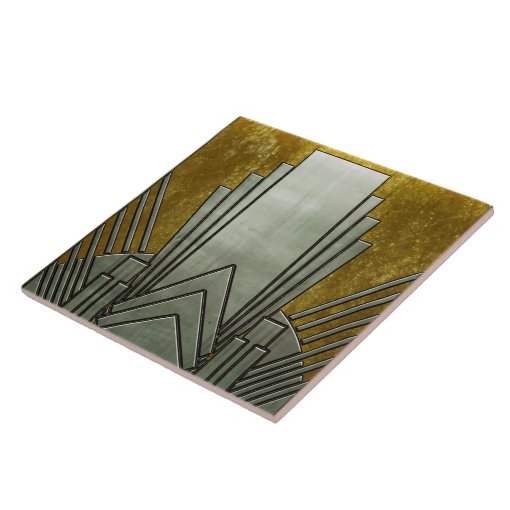 Ceramic Tile Art Deco Gray And Gold Zazzle