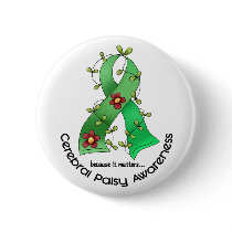 Cerebral Palsy FLOWER RIBBON 1 Pinback Buttons
