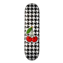 Cerezas; Houndstooth negro y blanco Patineta Personalizada