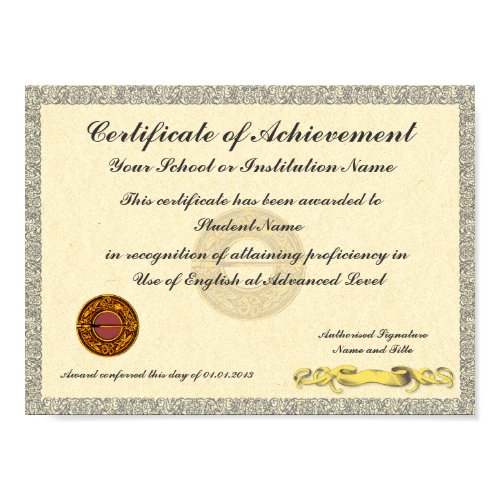 Certificate of Achievement School College Award print