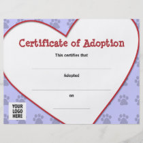 Animal Adoption Certificate