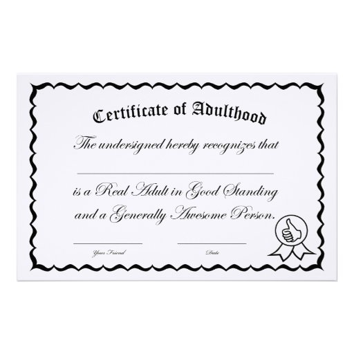 Certificate of Adulthood Personalized Stationery