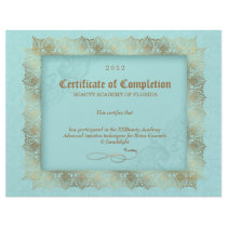 Certificate of Completion Diploma Beauty Blue Custom Letterhead