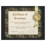 Certificate of Excellence Diploma Black Cream Personalized Letterhead