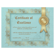 Certificate of Excellence Diploma Gold Blue Letterhead