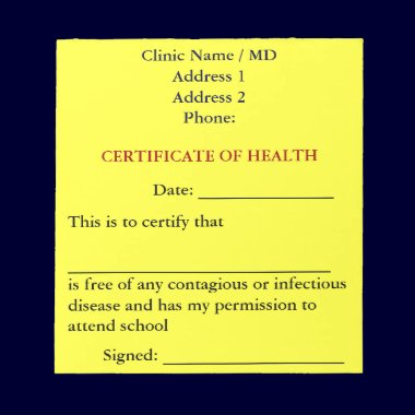 Certificate of Health Notepad (Canary Yellow) notepads