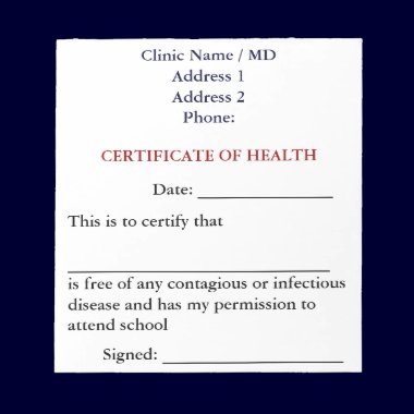 Certificate of Health Notepad (White) notepads