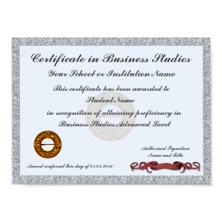 Certificate of Subject Curriculum Award print