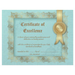 Certifiicate of Excellence Diploma Gold Blue letterhead