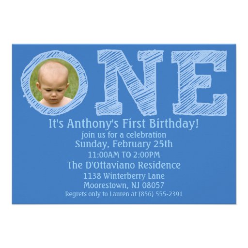 Cerulean Blue The Big One Photo First Birthday Announcement