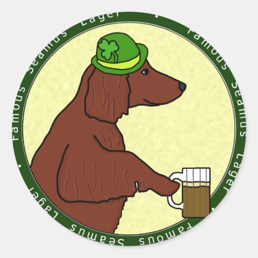 Cerveza dorada famosa Irish Setter de Seamus Pegatina Redonda