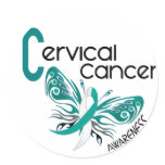 Cervical Cancer BUTTERFLY 3 Round Stickers