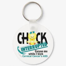 Cervical Cancer Chick Interrupted 2 keychains by awarenessgifts Cervical Cancer Chick Interrupted 2 keychains