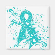 Cervical Cancer Floral Swirls Ribbon Refrigerator Magnets