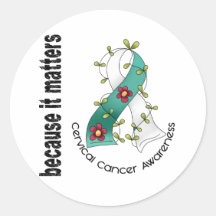 Cervical Cancer Flower Ribbon 3 Round Stickers