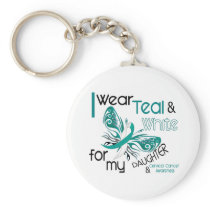 CERVICAL CANCER I Wear Teal and White Daughter 45 Key Chain