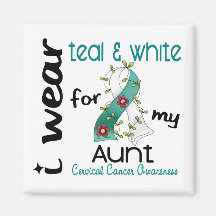 Cervical Cancer I Wear Teal & White For My Aunt 43 Refrigerator Magnets