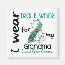 Cervical Cancer I Wear Teal & White For My Grandma Magnet