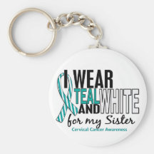 CERVICAL CANCER I Wear Teal & White For My Sister Key Chains