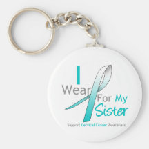 Cervical Cancer I Wear Teal & White Sister Key Chains