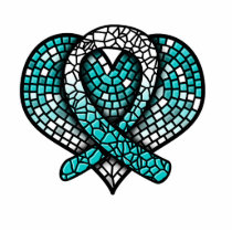 Cervical Cancer Mosaic Heart Ribbon Sculpture photo sculptures by giftsforawareness Cervical Cancer Mosaic Heart Ribbon Sculpture photo sculptures