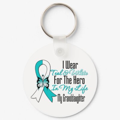 Cervical Cancer Ribbon My Hero My Granddaughter key chains