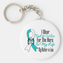 Cervical Cancer Ribbon My Hero My Mother in Law Keychains