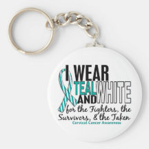CERVICAL CANCER Teal White For Fighters Survivors Key Chain
