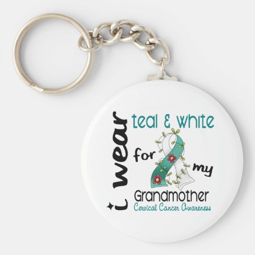 Cervical Cancer Teal & White For My Grandmother 43 Key Chains