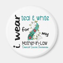Cervical Cancer Teal & White For My Mother-In-Law Fridge Magnets