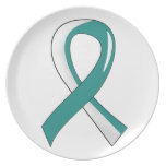Cervical Cancer Teal White Ribbon 3 Party Plate