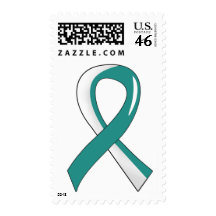 Cervical Cancer Teal White Ribbon 3 Stamps