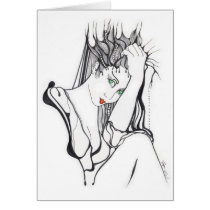 ink, drawing, life, that's, vie, artsprojekt, pinup, pin, femme, fatale, diva, diosa, conceptual, graphic, design, patricia, vidour, costume, dress, fantasy, woman, girl, decorating, visual, accent, area, illustration, contemporary, modern, art, illustrator, portrait, beauty, imagination, sophisticated, chic, glamor, glamour, misterious, hand, Card with custom graphic design