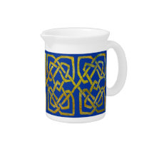 Cetlic Square Knots in Gold on Blue Beverage Pitchers