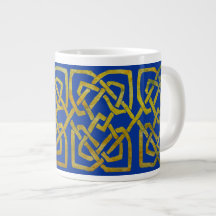 Cetlic Square Knots in Gold on Blue Extra Large Mugs