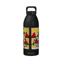 CF- Cardinal Red Birds Folk Art Water Bottle