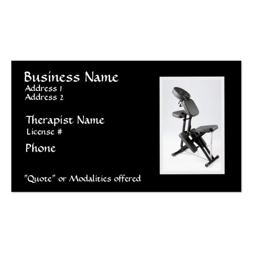 Chair Massage Therapist II, modalities on reverse Business Card (front side)