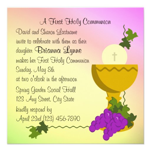 Chalis and Grapes 1st Communion Invitation