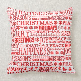 Chalk Drown Christmas Greeting In Red And White Throw Pillows