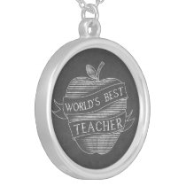 Chalk Inspired Apple World's Best Teacher Necklace necklaces