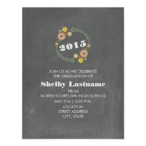 Chalk Inspired Orange Floral 2015 Graduation Personalized Invitations (front side)