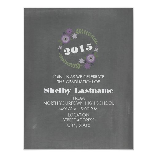 Chalk Inspired Purple Floral 2015 Graduation Custom Invitations (front side)
