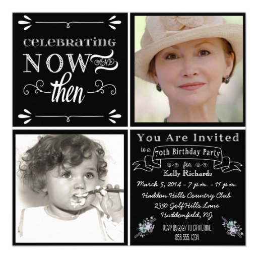 Chalkboard 70th Birthday Square Photo Invitation