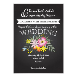 Chalkboard and pink flowers modern floral wedding personalized invite