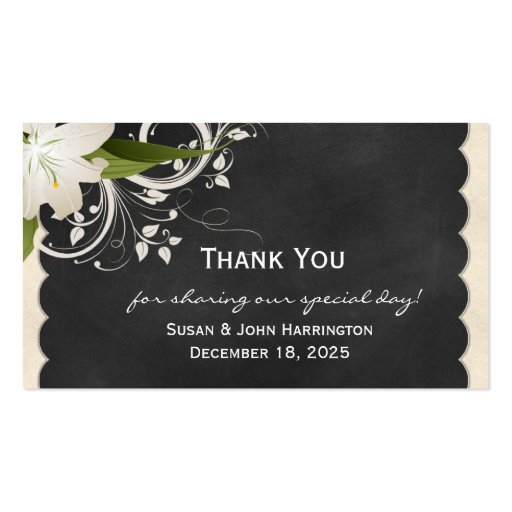 Chalkboard and White Lily Thank You Business Cards